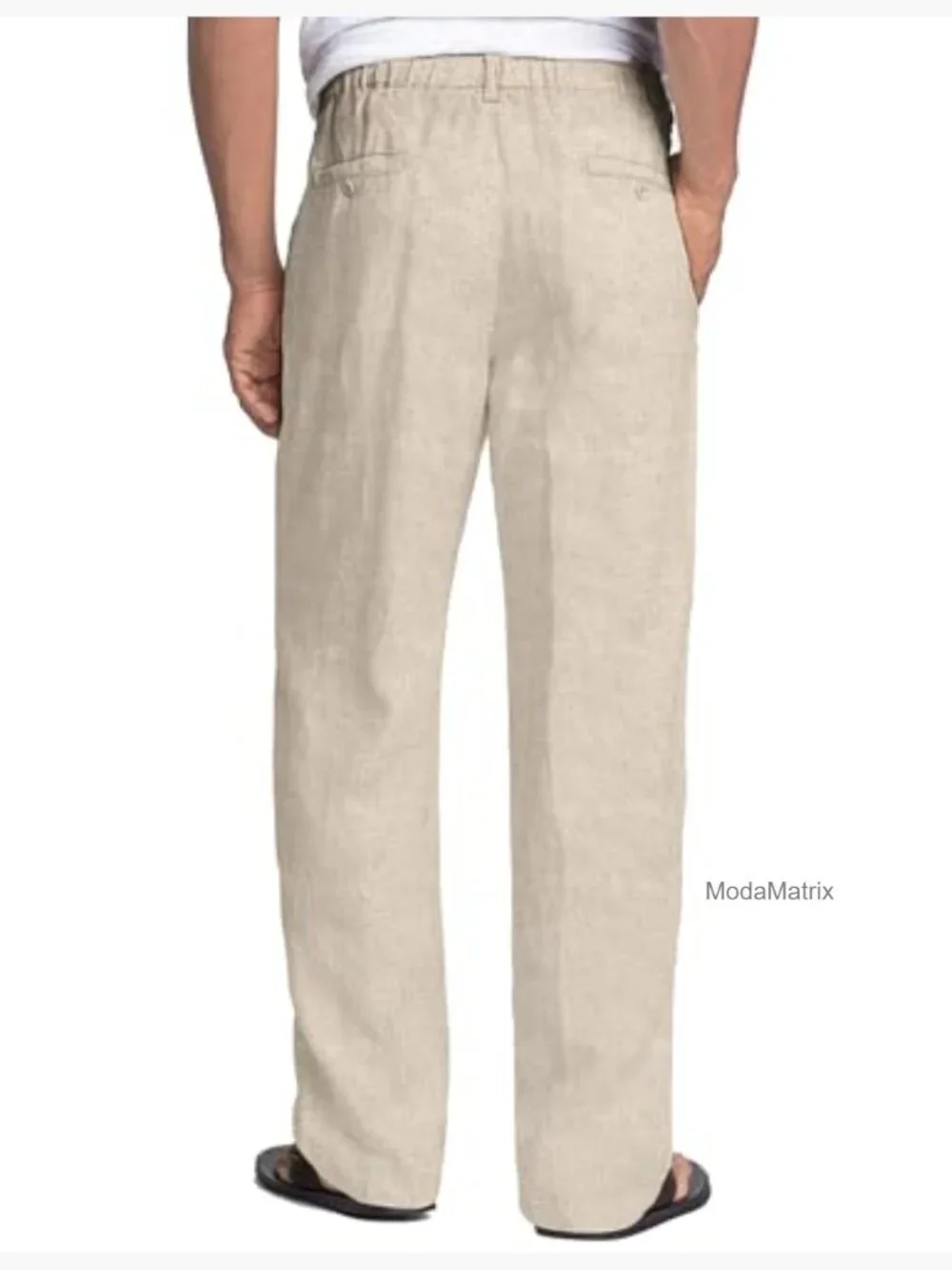 Men's Linen Pants Elastic Waist Drawstring Casual Summer Lightweight Trousers